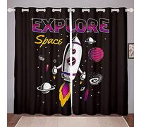 Tbrand Space Rocket Tende per camera da letto soggiorno Cartoon Tende per bambini Spazio Avventura Finestre Drappeggio Carino Galassia Decorazione Camera W66*L72