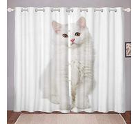 Tbrand - Tende per camera da letto, soggiorno, con motivo gatto, per bambini, ragazzi, ragazze, animali domestici, gatti, tende bianche pure, W46 x L54