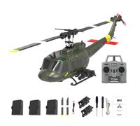 TBRICKFUNR Elicotteri RC per adulti, C032 1/48 Scala UH-1 Huey 2.4G 6CH Flybarless RC Elicottero Modello con Posizionamento Intelligente, Aerei Militari Outdoor (RTF/Army Green)+Batteria
