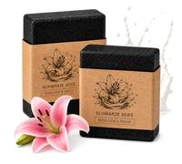 TBS Sapone nero naturale da donna, 2 x 100 g, con latte di capra, burro di karitè, miele e giglio, per acne e pelle grassa, con aloe vera, ashwagandha e tè verde