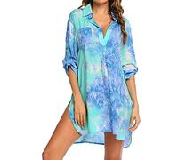 TBSCWYF Abito da Spiaggia Donna Copricostume Donna Mare Copri Bikini Donna Camicia Abito Donna Cover up Maniche 3/4 Copricostume Elegante Casual Costume da Bagno Camicetta Scollo a V