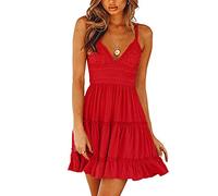 TBSCWYF Vestito da Donna con Arco Volant e Orlo Smocked Mini Abito da Spiaggia Senza Maniche Pattinatore Vestito Festa Vestiti Casual Prendisole a Canottiera in Pizzo