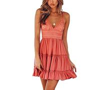 TBSCWYF Vestito da Donna con Arco Volant e Orlo Smocked Mini Abito da Spiaggia Senza Maniche Pattinatore Vestito Festa Vestiti Casual Prendisole a Canottiera in Pizzo