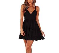 TBSCWYF Vestito da Donna con Arco Volant e Orlo Smocked Mini Abito da Spiaggia Senza Maniche Pattinatore Vestito Festa Vestiti Casual Prendisole a Canottiera in Pizzo