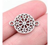 TBSKUY 20 conectores de dijes chapados en plata antigua, color bronce antiguo, para hacer joyas, pulseras y accesorios DIY, 21 x 14 mm, color plata