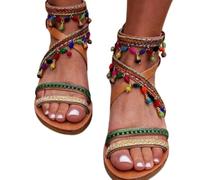 TBTB Sandali estivi da donna in pizzo stile bohémien, eleganti per l'estate, per la sposa o la sera, sandali romani, multicolore, 38 EU