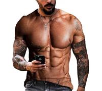 TBTROQXCT Maglietta con Stampa Muscolare 3D for Uomo, alla Moda, Creativa, Girocollo, a Maniche Corte(S)