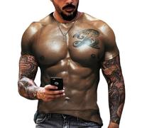 TBTROQXCT Maglietta da Uomo con Stampa Muscolare 3D - Maglietta a Maniche Corte, Divertente, da Palestra, for L'Estate, Le Feste e l'Abbigliamento Casual(3XL)