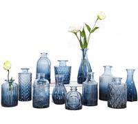 TBWIND Set di 12 vasi in vetro, piccoli vasi per fiori, vaso blu per centrotavola sfuso, mini vaso vintage per decorazioni rustiche di nozze, decorazione floreale da tavolo per ufficio e casa, blu