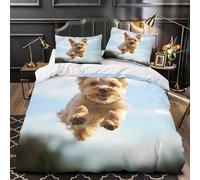 TBZXEEWOE Cane carino che salta copripiumino 3 Pezzi morbida stampa 3D con federe per cuscini Momento di gioia per gli animali domestici Set Di Copripiumino for adulti e bambini Single（140x200cm）