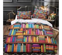 TBZXEEWOE Libri colorati Set Di Copripiumino 3 Pezzi microfibra stampa 3D con federa per cuscini cerniera nascosta Biblioteca d'epoca copripiumino for adolescenti e adulti Single（140x200cm）