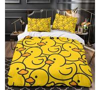 TBZXEEWOE Modello di anatra gialla Set Di Copripiumino 3 Pezzi microfibra stampa di 3D con cerniera con federe cartone animato Design giocoso copripiumino for ragazze e adulti Single（135x200cm）