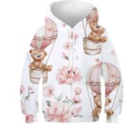 TBZXEEWOE Orsi Felpe Teen Stampato 3D Fashion mongolfiere Cappucci Ragazzi Ragazze - Maglione Cappuccio con Tasca, Maniche Lunghe, Tutte Le Stagioni 13-15Y