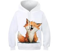 TBZXEEWOE Volpe Maglie con Tasca Stampato 3D Carino Cappucci Bambini Ragazzi Ragazze - Maniche Lunghe, Respirante 13-15Y