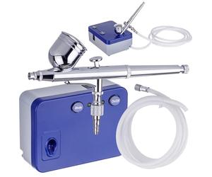 TC TECHNIC - Kit Aerografo - con Mini Compressore - per Pittura di Modellini, Ceramica e Vetro, Senza Olio con Ugello da 0,3mm e Funzione a Doppia Azione, Tubo da 1,8m, Regolazione della Pressione