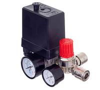 TC TECHNIC Regolatore di pressione 400 V con interruttore a pressione, con 2 indicatori di misurazione da 0 a 12 bar, filettatura interna 1/4" compressore 400 V, riduttore di pressione, con attacchi