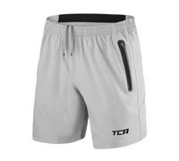 TCA Elite Tech Pantaloncini Palestra Uomo - con Tasche Laterali con Zip - Pantaloni Corti Sportivi da Corsa - Grigio Chiaro/Nero, XL