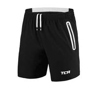 TCA Elite Tech Pantaloncini Palestra Uomo - con Tasche Laterali con Zip - Pantaloni Corti Sportivi da Corsa - Nero/Bianco, L