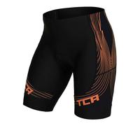 TCA Pantaloncini Ciclismo Imbottiti Slipstream da Uomo, Asciugatura Rapida, Traspiranti e Anti-Scivolo con Tasca Posteriore con Zip. Ideali per Il Ciclismo - Nero/Arancia, M