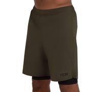 TCA Ultra Pantaloncini Uomo Palestra 2 in 1 - Pantaloncini Sportivi da Corsa - Running Shorts con Pantaloncino a Compressione Interno- Verde/Nero (Tasca Posteriore), M