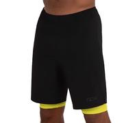 TCA Ultra Pantaloncini Uomo Palestra 2 in 1 - Pantaloncini Sportivi da Corsa - Running Shorts con Pantaloncino a Compressione Interno- Nero/Verde (Tasca Posteriore), L