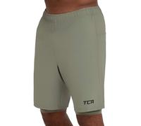 TCA Ultra Pantaloncini Uomo Palestra 2 in 1 - Pantaloncini Sportivi da Corsa - Running Shorts con Pantaloncino a Compressione Interno- Verde/Verde (Tasca Posteriore), L