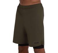 TCA Ultra Pantaloncini Uomo Palestra 2 in 1 - Pantaloncini Sportivi da Corsa - Running Shorts con Pantaloncino a Compressione Interno- Verde/Nero (Tasca Posteriore), M