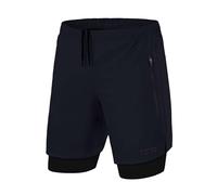 TCA Ultra Pantaloncini Uomo Sportivi 2 in 1 da Corsa con Tasche a Chiusura Zip - Blu Scuro/Nero (2X Tasche con Cerniera), S