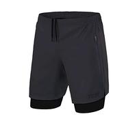 TCA Ultra Pantaloncini Uomo Sportivi 2 in 1 da Corsa con Tasche a Chiusura Zip - Grigio Scuro/Nero (2X Tasche con Cerniera), S