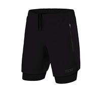 TCA Ultra Pantaloncini Uomo Sportivi 2 in 1 da Corsa con Tasche a Chiusura Zip - Nero (2X Tasche con Cerniera), XXL
