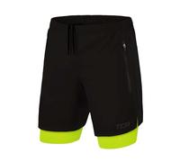 TCA Ultra Pantaloncini Uomo Sportivi 2 in 1 da Corsa con Tasche a Chiusura Zip - Nero/Verde (2X Tasche con Cerniera), S