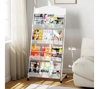 Tcatec Portariviste a 4 livelli, portariviste da terra, portariviste in acciaio, formato A4, con ruote, per reception pubblica