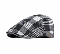 tcax Coppola Uomo Autunno Inverno Cotone Scozzese Newsboy Ivy Caps Flat Peaked Driver cap Uomini E Donne Pittore Gatsby Berretto Cappelli,Nero Bianco,55-60Cm