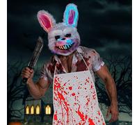 Tccydm Coniglio Dell'orrore Costume, 3 pcs Maschera Spaventosa Coniglio a LED, Grembiule Insanguinato, Machete, per Halloween Carnevale Festa in Costume Cosplay Mascherata
