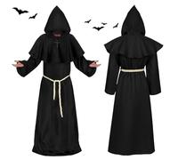 Tccydm Costume da uomo con cappuccio e croce, costume da sacerdote, costume medievale, per feste a tema, Halloween, carnevale (XL)
