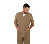 TCD Divisa Sanitaria Infermiere Completa di Casacca e Pantalone | Camice Bianco Medicale Unisex Uomo e Donna | OSS Ospedale Estetista Veterinario Dentista (U08 Beige, L)