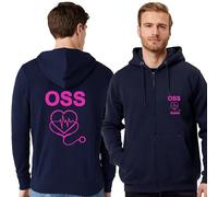 TCD Felpa Unisex OSS Operatore Socio Sanitario con Zip colore blu scuro - Personalizzata con stampa Fronte/Retro - SPEDIZIONE Gratuita (XS, OSS CUORE ECG 03, FUCSIA)