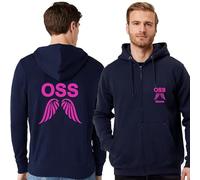 TCD Felpa Unisex OSS Operatore Socio Sanitario con Zip colore blu scuro - Personalizzata con stampa Fronte/Retro - SPEDIZIONE Gratuita (XXL, OSS ALI IN GIU, FUCSIA)