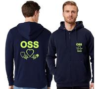 TCD Felpa Unisex OSS Operatore Socio Sanitario con Zip e Cappuccio colore blu scuro - Personalizzata con stampa Fronte/Retro - SPEDIZIONE Gratuita (M, OSS CUORE ECG 02, VERDE FLUO)