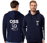 TCD Felpa Unisex OSS Operatore Socio Sanitario con Zip e Cappuccio colore blu scuro - Personalizzata con stampa Fronte/Retro - SPEDIZIONE Gratuita (XL, OSS CUORE ECG 01, BIANCO)
