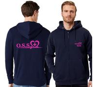 TCD Felpa Unisex OSS Operatore Socio Sanitario con Zip e Cappuccio colore blu scuro - Personalizzata con stampa Fronte/Retro - SPEDIZIONE Gratuita (XS, OSS IN LINEA, FUCSIA)