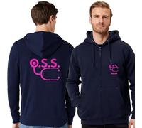 TCD Felpa Unisex OSS Operatore Socio Sanitario con Zip e Cappuccio colore blu scuro - Personalizzata con stampa Fronte/Retro - SPEDIZIONE Gratuita (M, OSS FONENDOSCOPIO ORIZZONTALE, FUCSIA)