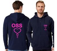 TCD Felpa Unisex OSS Operatore Socio Sanitario con Zip e Cappuccio colore blu scuro - Personalizzata con stampa Fronte/Retro - SPEDIZIONE Gratuita (M, CUORE INTRECCIATO, FUCSIA)