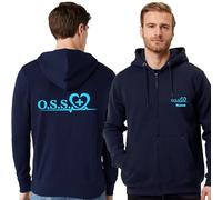 TCD Felpa Unisex OSS Operatore Socio Sanitario con Zip e Cappuccio colore blu scuro - Personalizzata con stampa Fronte/Retro - SPEDIZIONE Gratuita (XL, OSS IN LINEA, CELESTE)