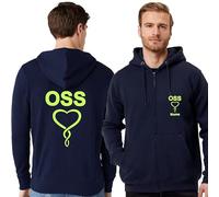 TCD Felpa Unisex OSS Operatore Socio Sanitario con Zip e Cappuccio colore blu scuro - Personalizzata con stampa Fronte/Retro - SPEDIZIONE Gratuita (M, CUORE INTRECCIATO, VERDE FLUO)
