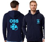 TCD Felpa Unisex OSS Operatore Socio Sanitario con Zip e Cappuccio colore blu scuro - Personalizzata con stampa Fronte/Retro - SPEDIZIONE Gratuita (XS, OSS CUORE CROCE, CELESTE)