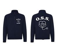 TCD Felpa Unisex OSS Operatore Socio Sanitario con Zip e Cappuccio colore blu scuro - Personalizzata con stampa Fronte/Retro - SPEDIZIONE Gratuita (XXL, OSS CUORE ECG 03, BIANCO)