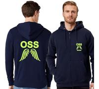 TCD Felpa Unisex OSS Operatore Socio Sanitario con Zip e Cappuccio colore blu scuro - Personalizzata con stampa Fronte/Retro - SPEDIZIONE Gratuita (XL, OSS ALI IN GIU, VERDE FLUO)