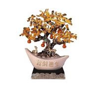 TCDHICY Cristallo Albero Soldi Albero di Pietra preziosa citrina con Base Alta, for Decorazioni di ricchezza, Fortuna e Fortuna Feng Shui Cristalli Bonsai(Beige)