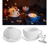 Tcdwla Kit Candele Fai da te, 3D Stampi in Silicone per Candele con 1 Clip, Forma Tazza di Caffè, Facile da Smontare, DIY Regalo per Natale, Anniversario, Decorazione (B)